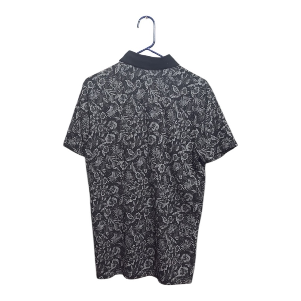 Express Performance Printed Polo Shirt Short Sleeve Black Floral Men's Shirt - Picture 2 of 5